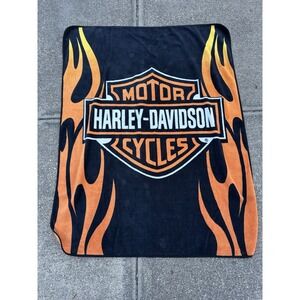 Harley-Davidson Fleece Throw Blanket 48x60 Flames Logo Biker Motorcycle